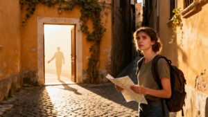 Anxious traveler dealing with anxiety abroad