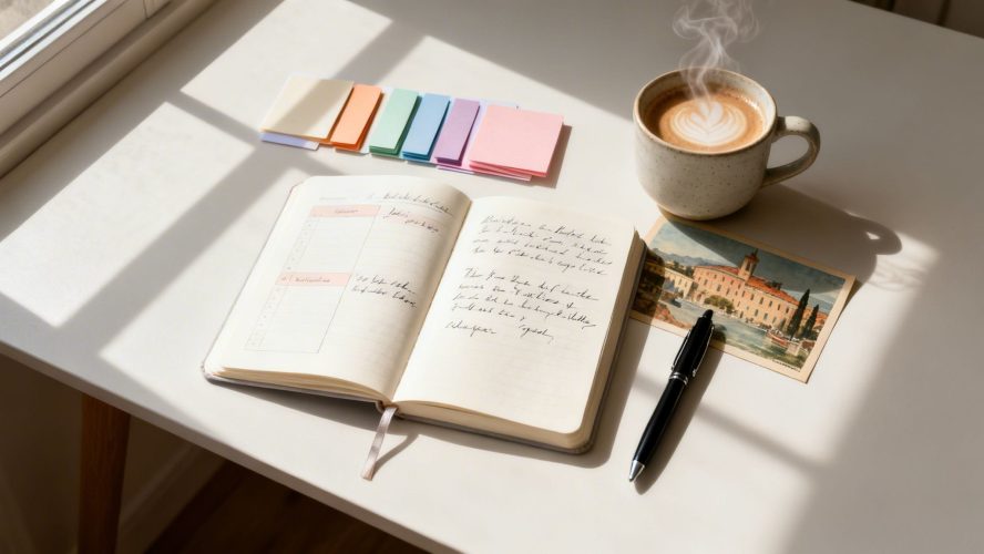 Mental health quotes workspace flatlay