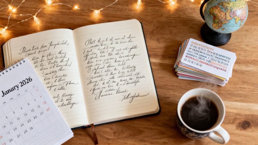 Quotes about new years workspace flatlay